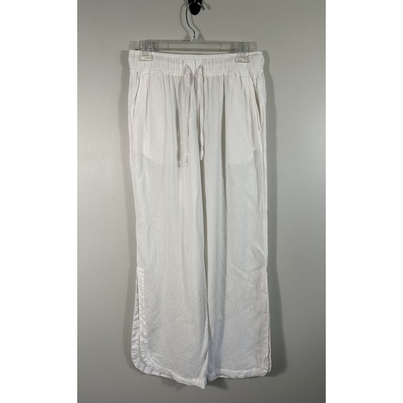 C&C California Pants - C&C California Pants Womens Small White Linen Blend Wide Leg Coastal Ankle